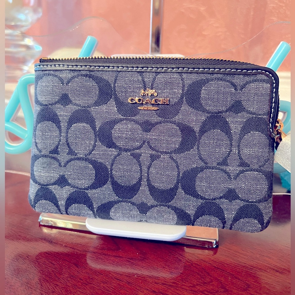 Coach Denim Navy Blue Chambray Small Wallet/Wristlet  (NWT)
